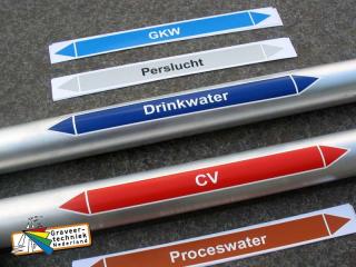 Leidingsstickers 250x26mm, maar mag ook in uw eigen afmeting